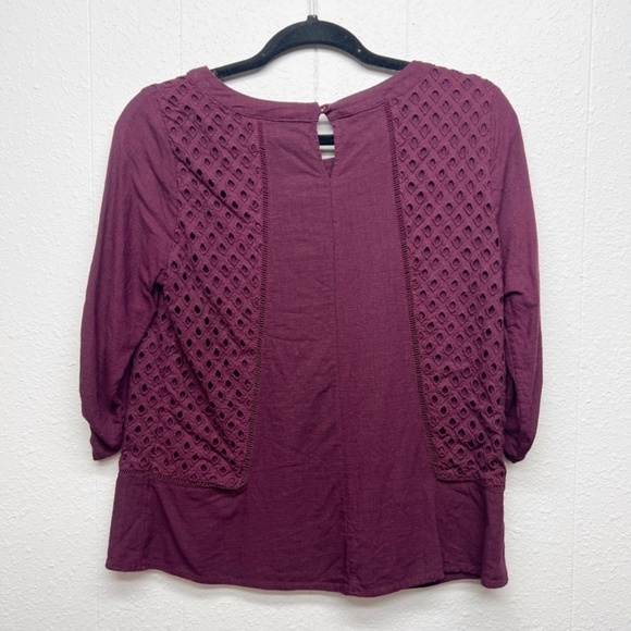 Skies Are Blue 100% Linen Womens Eyelet Coastal Girl Workwear Woven Top Medium - Picture 6 of 11